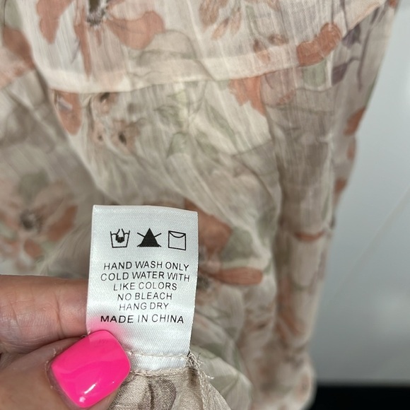 Vici Womens Midi Dress S Cream Pink Pullover Drop Waist Ruffle Cuff Floral Boho - Picture 9 of 15